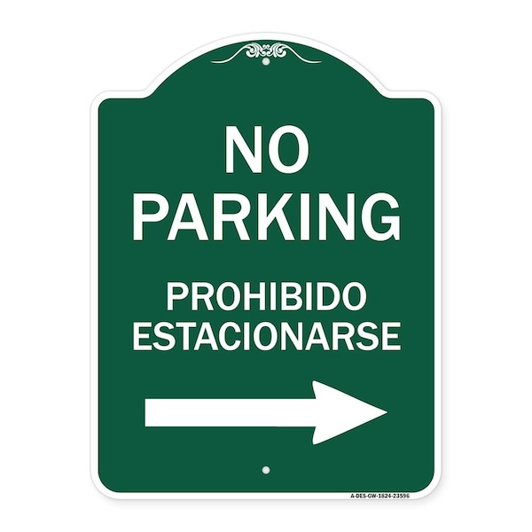 No Parking Prohibido Estacionarse W/ Left Arrow, Green & White Alum Sign, 18" x 24", GW-1824-23596